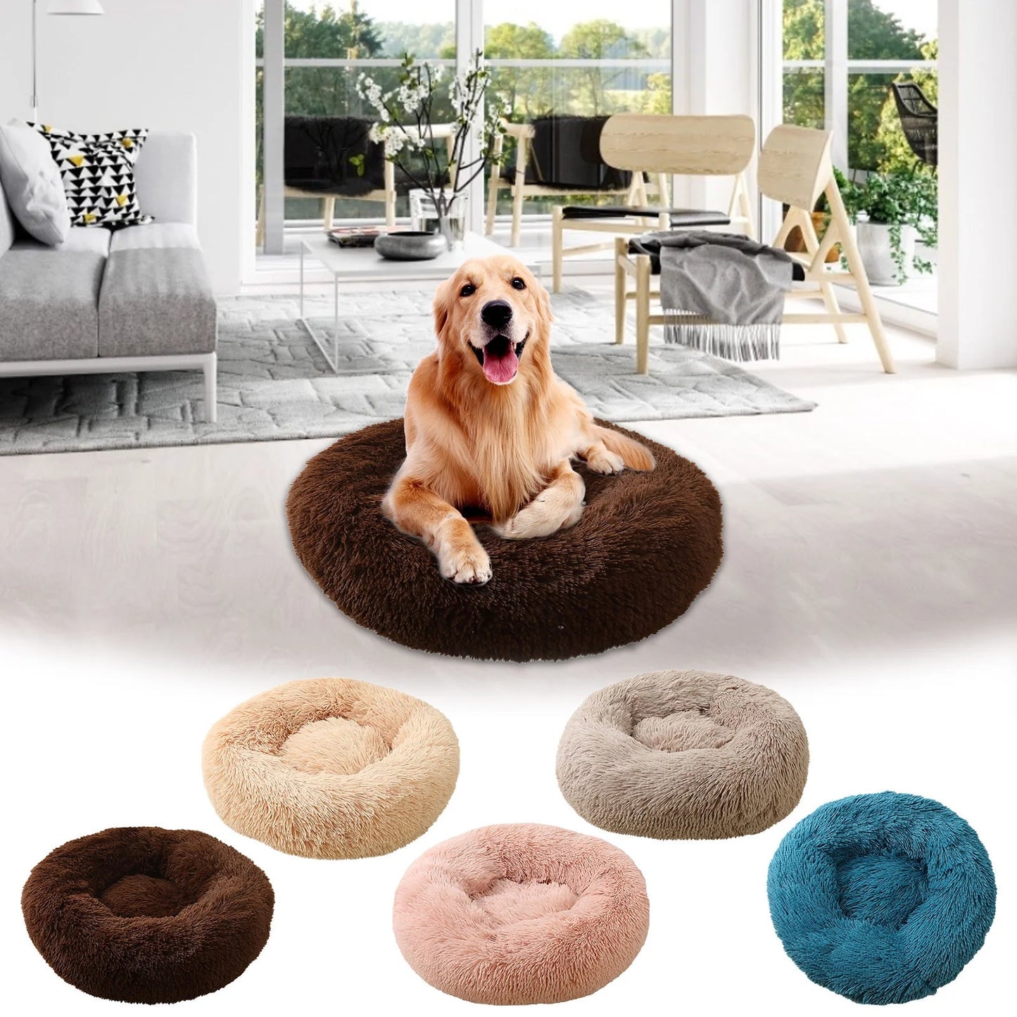 Calming Dog & Cat Bed, Anti-Anxiety Donut Cuddler Warming Cozy Soft round Bed, Plush Cushion Bed for Small Medium Dogs and Cats (16"/20"/24"/28"/32"/36")