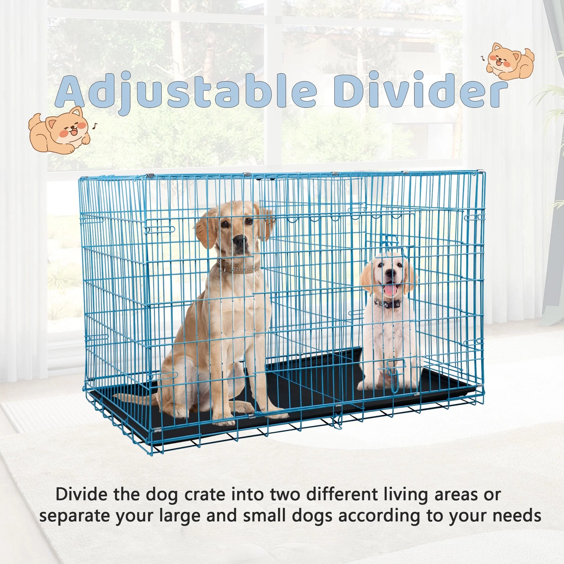 36 Inch Dog Crate, Dog Crates and Kennels for Big Dog Foldable Large Dog Crate for Large Dogs with Handle Double-Door Outdoor Metal Wire Dog Cage with Plastic Tray for Medium Dogs, Blue