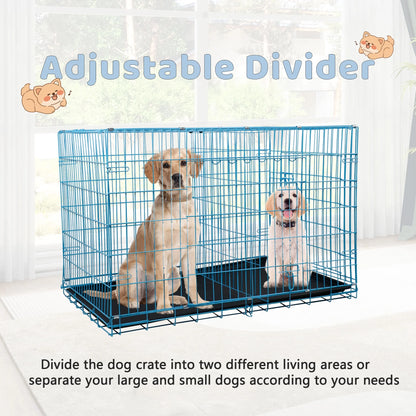 36 Inch Dog Crate, Dog Crates and Kennels for Big Dog Foldable Large Dog Crate for Large Dogs with Handle Double-Door Outdoor Metal Wire Dog Cage with Plastic Tray for Medium Dogs, Blue