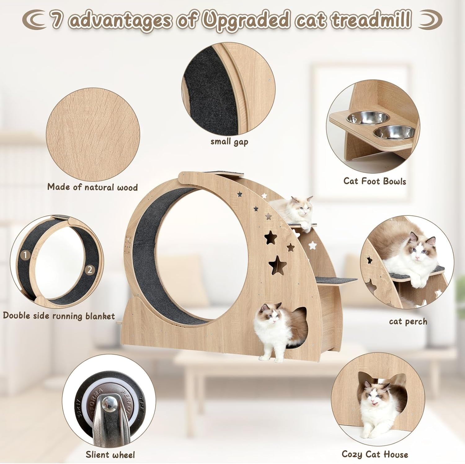5-In-1 Cat Wheel,Cat Exercise Wheel,41.3" High Large Cat Wheels for Indoor Cats,Cat Treadmill Running Wheel for Indoor Cats with Silent Wheel,Cute Furniture Toys